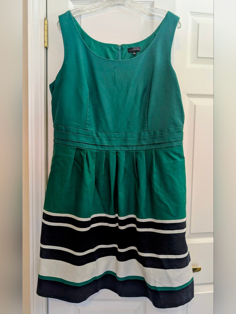 The Limited Emerald Green Sleeveless Dress with Navy Trim